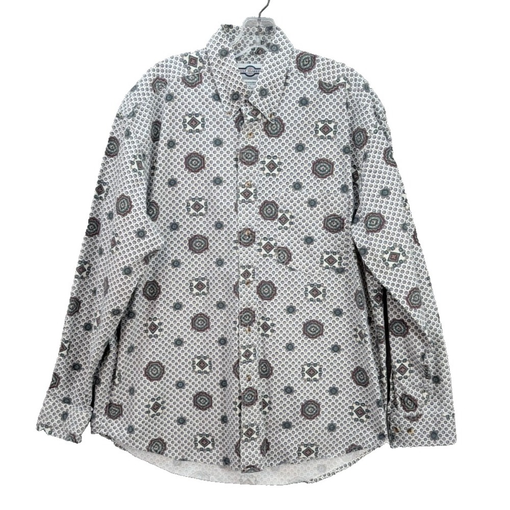 Gulf Traders Button Up Long Sleeve Shirt Geometric All Over Print Size M Cotton‎